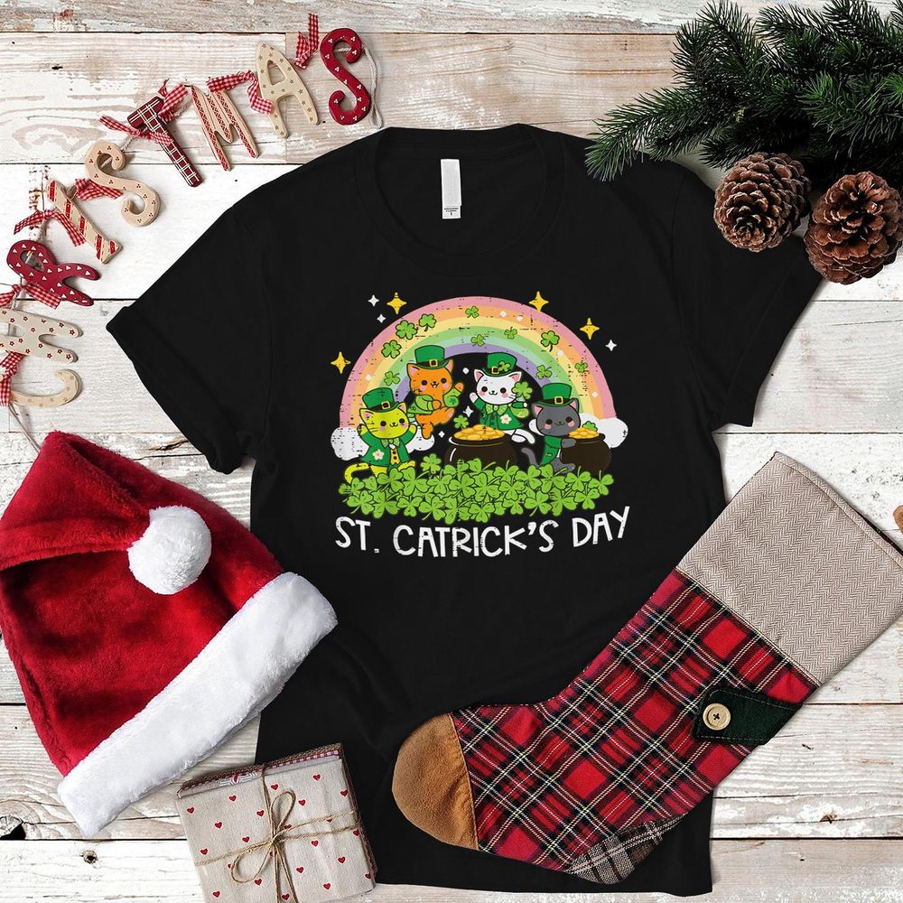 St Patricks Day Cats Catricks Saint Pattys Women Girls Kids Shirt Unisex Standard T-Shirt black s